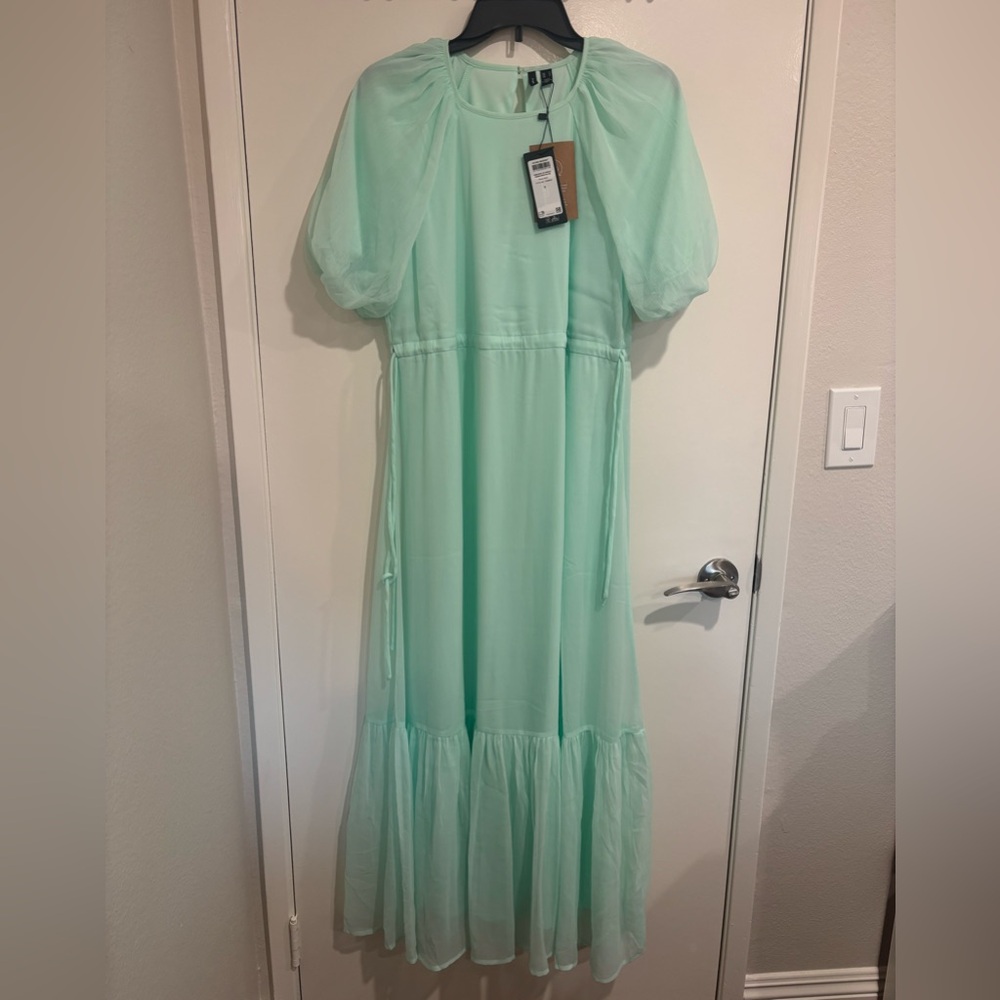 NWT VERO MODA Puff Sleeve Ankle Dress, Mint, Size Small